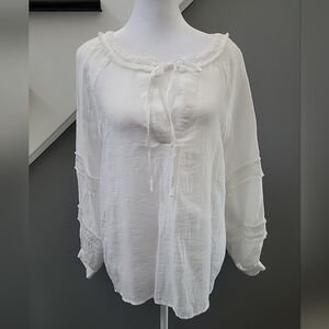Dip Med Linen Blend Boho Tie Front Blouse Flowy Classic